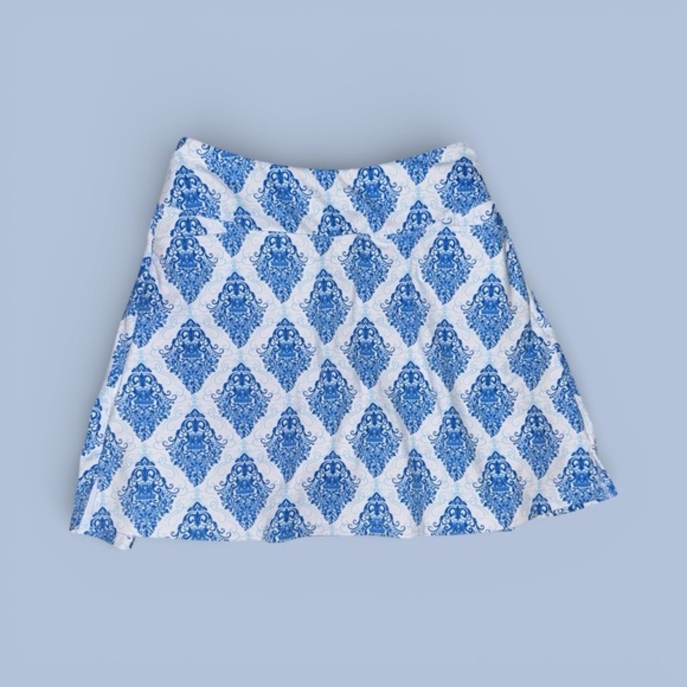 Victorian Print Blue and White Patterned Women's Athletic Skirt Golf Skort MED
